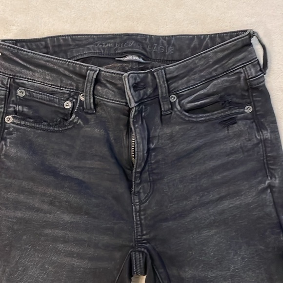 American Eagle Distressed Next Level Stretch Jeggings in black size 6 long - Picture 3 of 10